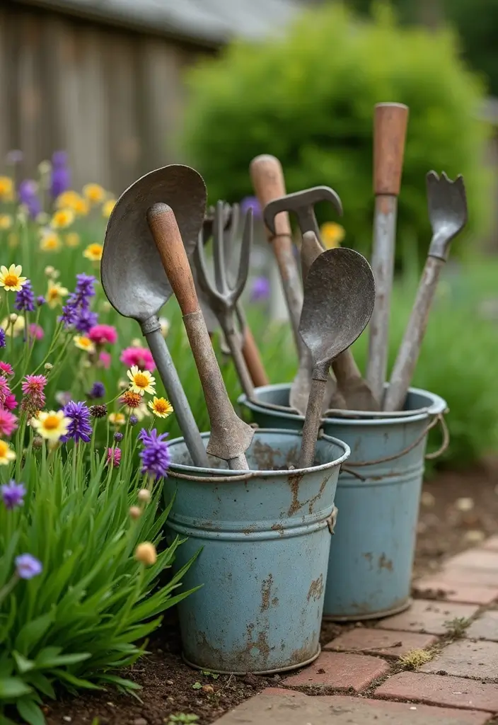 29 Metal Garden Decor Ideas To Enhance Outdoor Beauty - 10. Functional Metal Garden Tools