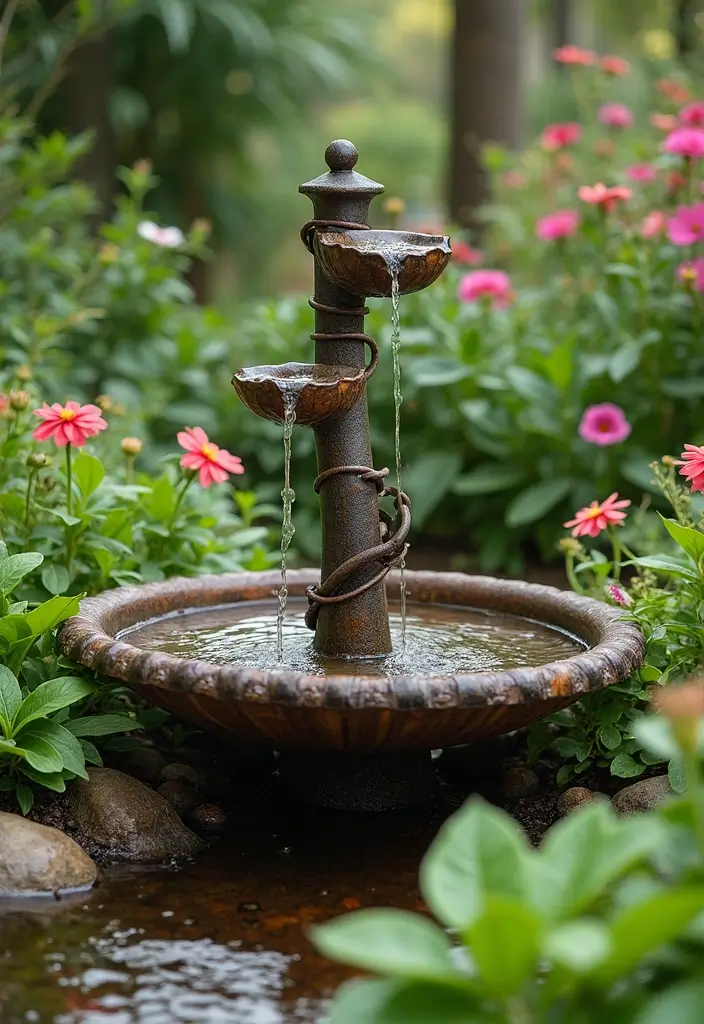 29 Metal Garden Decor Ideas To Enhance Outdoor Beauty - 12. Rustic Metal Fountains