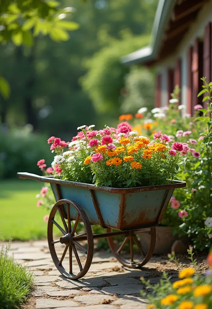29 Metal Garden Decor Ideas To Enhance Outdoor Beauty - 16. Vintage Metal Carts