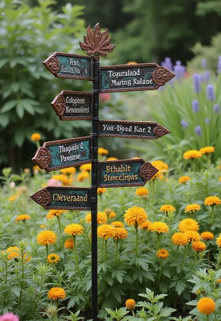 29 Metal Garden Decor Ideas To Enhance Outdoor Beauty - 17. Garden Signage