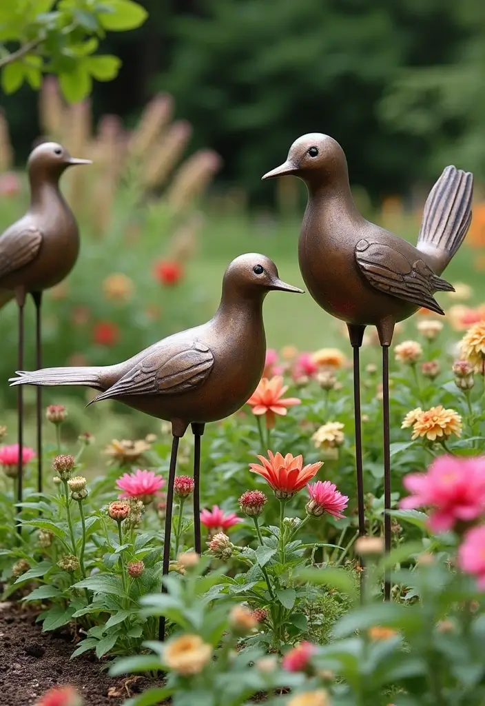 29 Metal Garden Decor Ideas To Enhance Outdoor Beauty - 18. Metal Sculptures of Birds