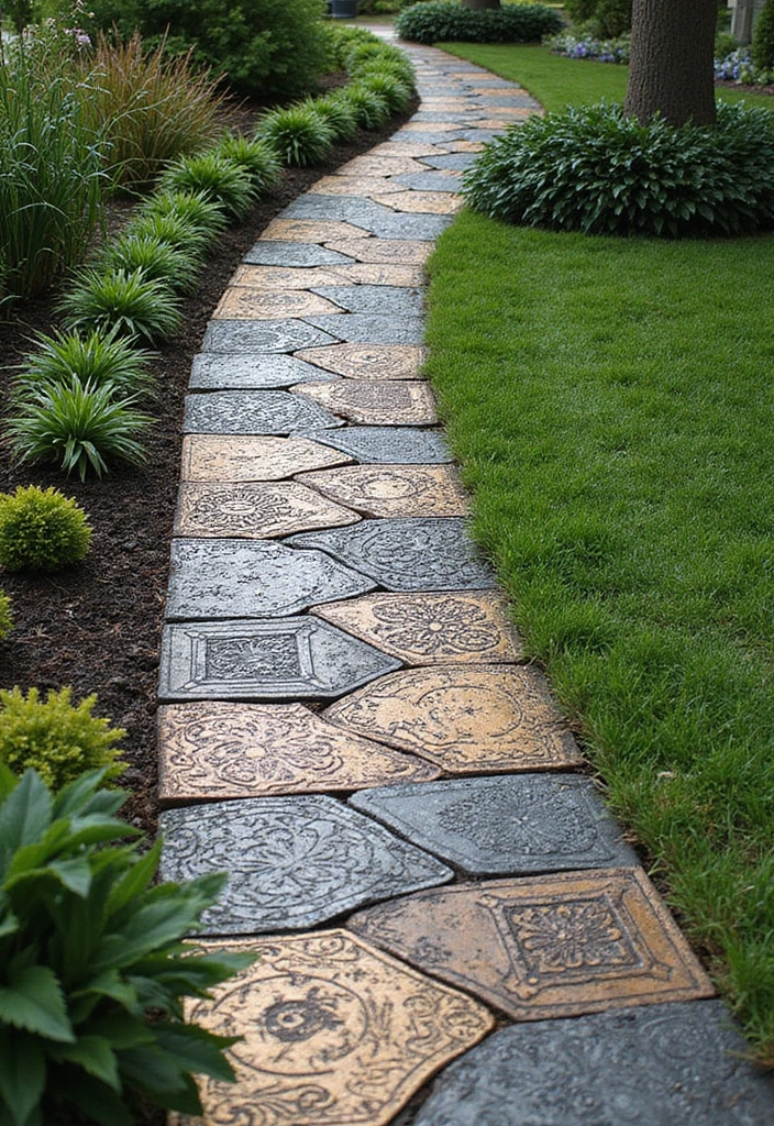 29 Metal Garden Decor Ideas To Enhance Outdoor Beauty - 28. Artistic Metal Pavers