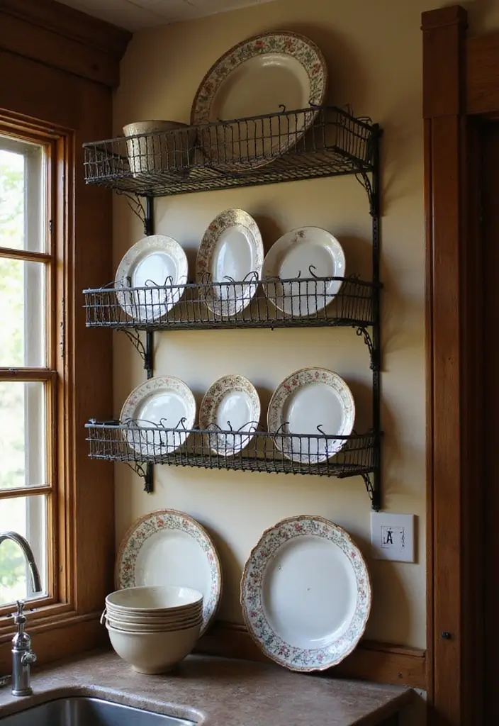 29 Metal Plate Rack Ideas For Functional Wall Decor 1 29 Metal Plate Rack Ideas For Functional Wall Decor - 1. Aged Wire Plate Rack