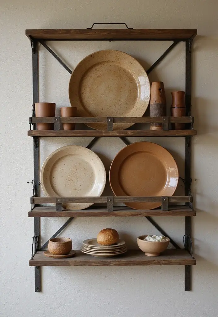 29 Metal Plate Rack Ideas For Functional Wall Decor 13 29 Metal Plate Rack Ideas For Functional Wall Decor - 11. Rustic Metal and Wood Combination Rack