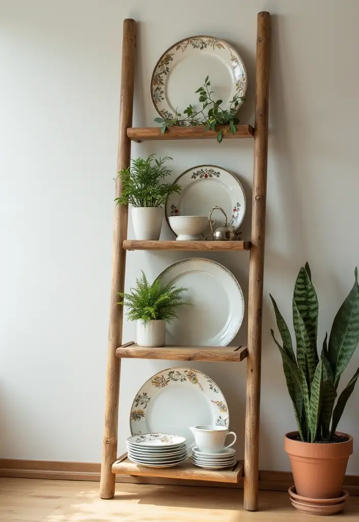 29 Metal Plate Rack Ideas For Functional Wall Decor 24 29 Metal Plate Rack Ideas For Functional Wall Decor - 16. Decorative Ladder Plate Rack