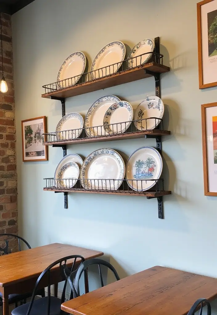 29 Metal Plate Rack Ideas For Functional Wall Decor 40 29 Metal Plate Rack Ideas For Functional Wall Decor - 24. Wall-Mounted Plate Rack with Art Prints