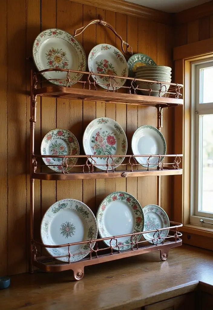 29 Metal Plate Rack Ideas For Functional Wall Decor 5 29 Metal Plate Rack Ideas For Functional Wall Decor - 3. Vintage Copper Plate Rack