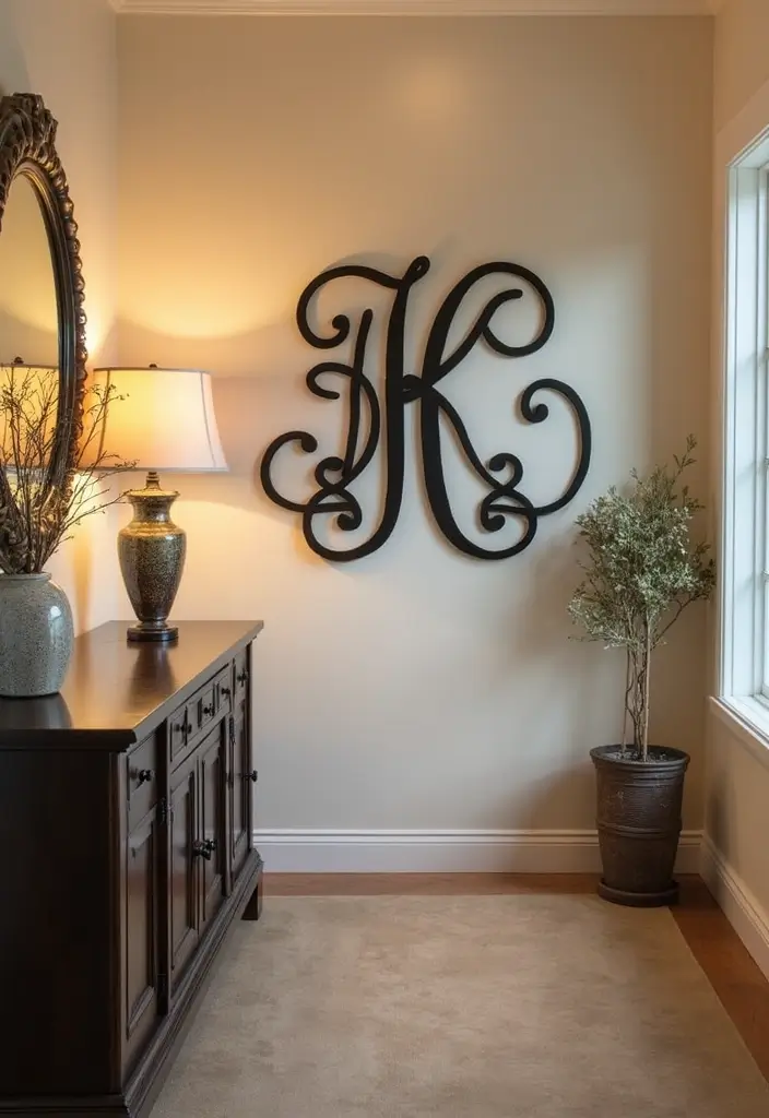 29 Metal Scroll Wall Decor Ideas With Timeless Appeal 11. Classic Monogram Metal Decor 20251013 164052