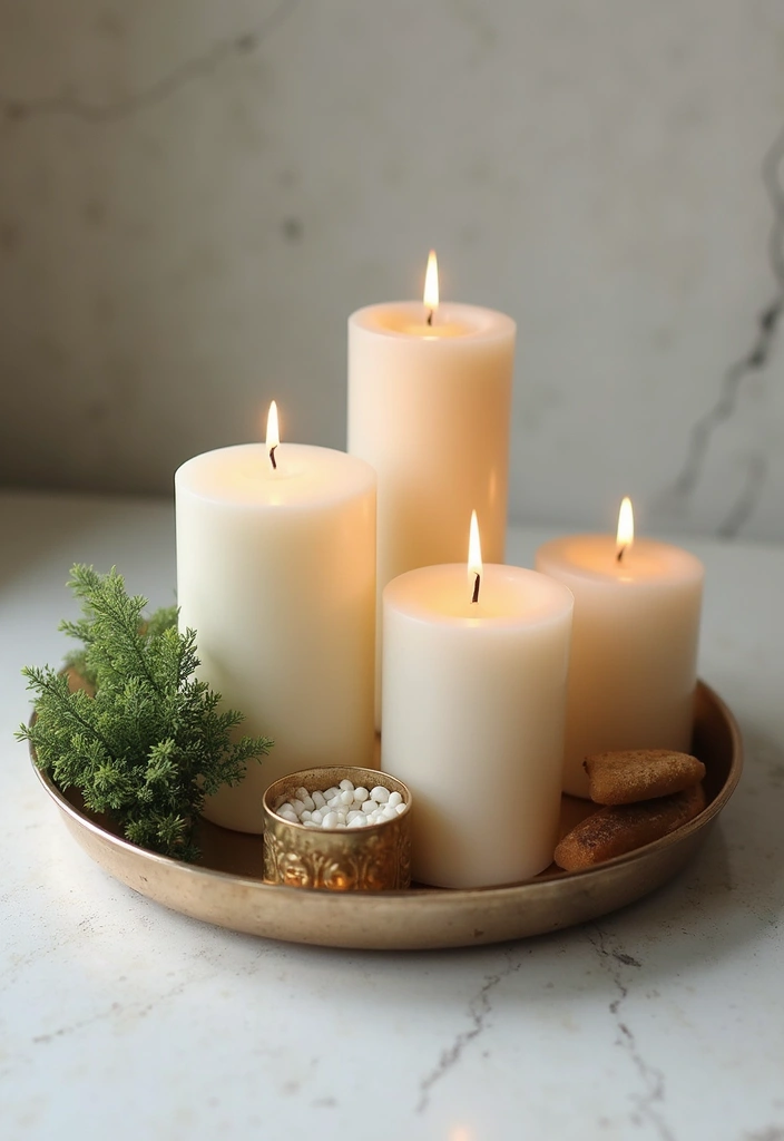 29 Oval Metal Tray Decor Ideas That Feel Luxurious - 2. Minimalist Candle Display