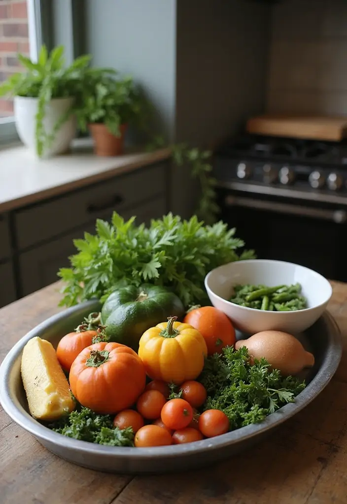 29 Oval Metal Tray Decor Ideas That Feel Luxurious - 21. Organic Kitchen Centerpiece