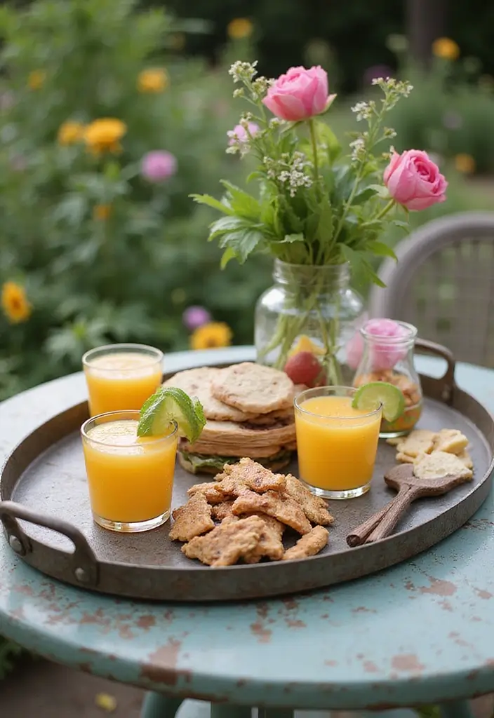 29 Oval Metal Tray Decor Ideas That Feel Luxurious - 24. Refined Garden Party Display