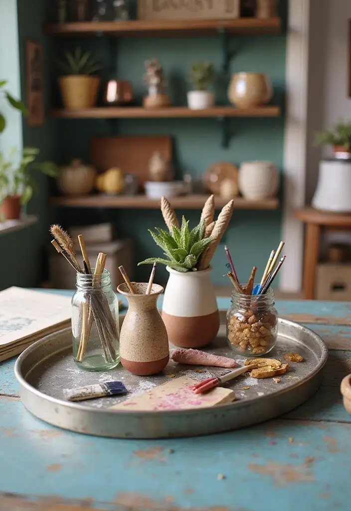 29 Oval Metal Tray Decor Ideas That Feel Luxurious - 26. Decorative Studio Setup