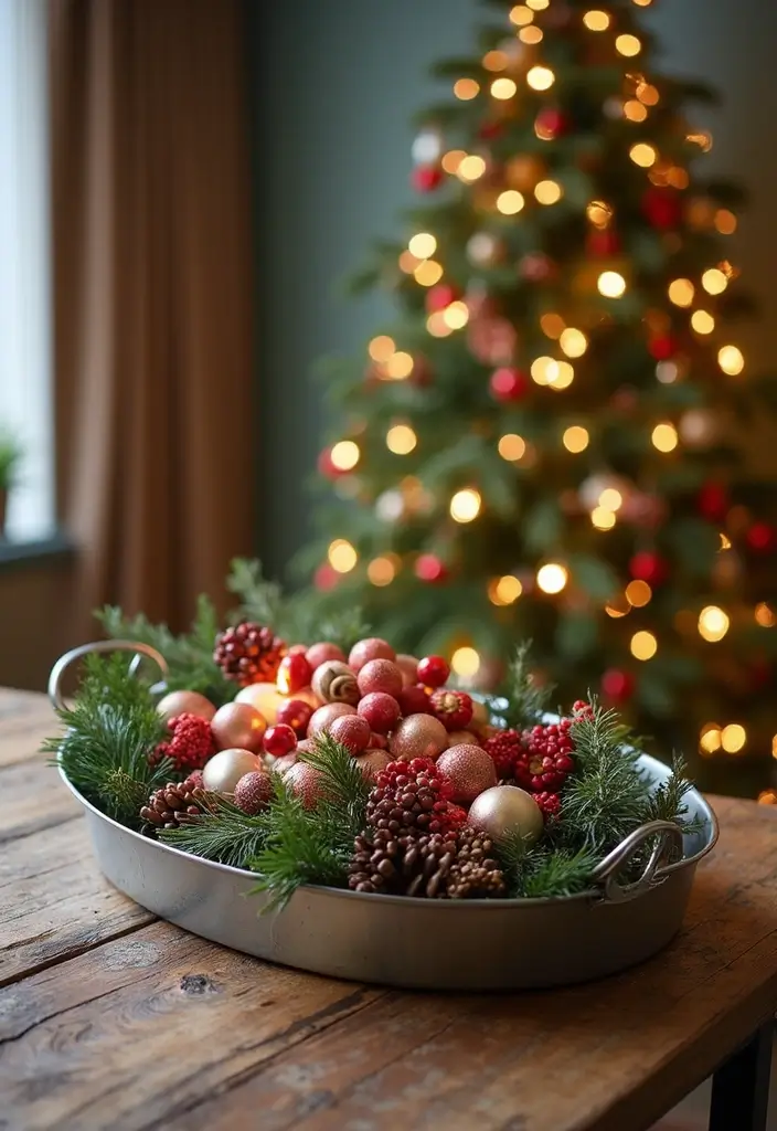 29 Oval Metal Tray Decor Ideas That Feel Luxurious - 27. Personalized Holiday Decor