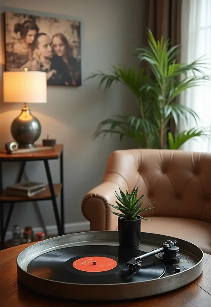 29 Oval Metal Tray Decor Ideas That Feel Luxurious - 28. Sophisticated Music Corner