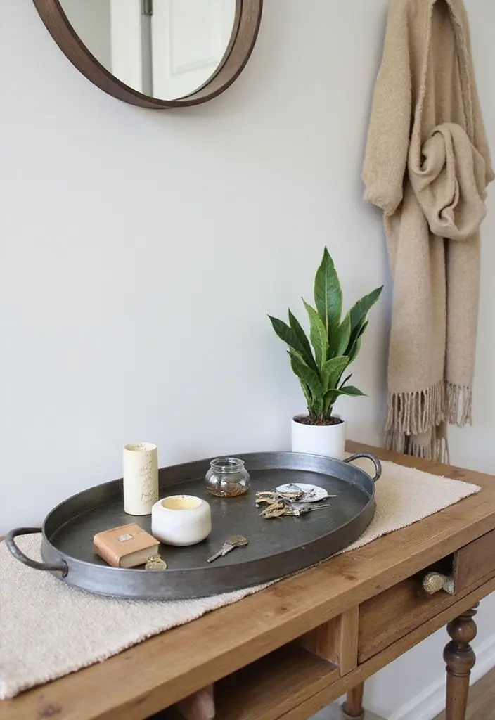 29 Oval Metal Tray Decor Ideas That Feel Luxurious - 6. Decorative Entryway Setup