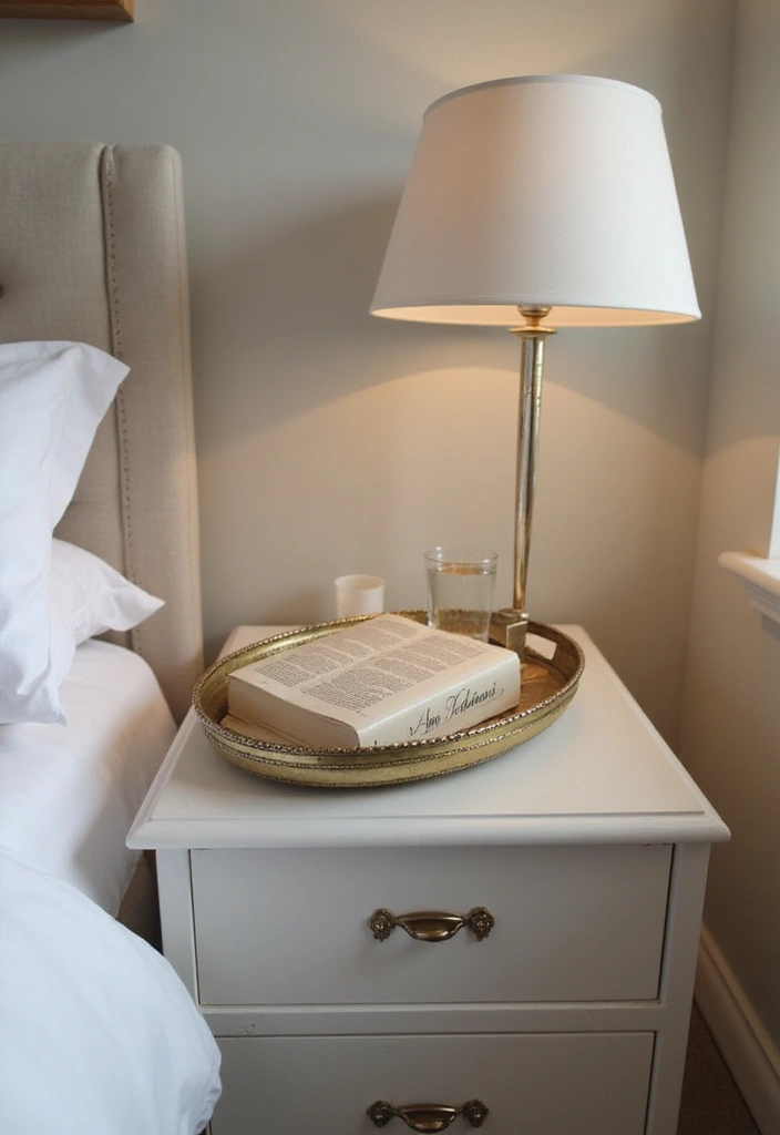 29 Oval Metal Tray Decor Ideas That Feel Luxurious - 9. Serene Bedside Arrangement