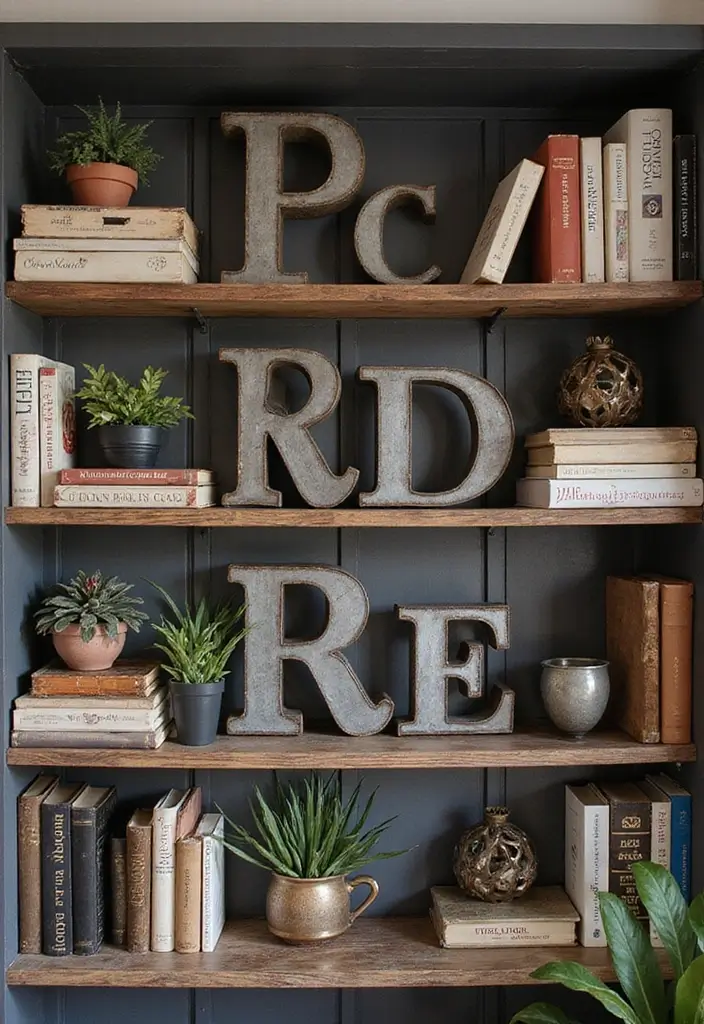 29 Vintage Metal Letter Decor Ideas That Tell A Story 13. Vintage Letters as Shelf Decor 20251013 164025