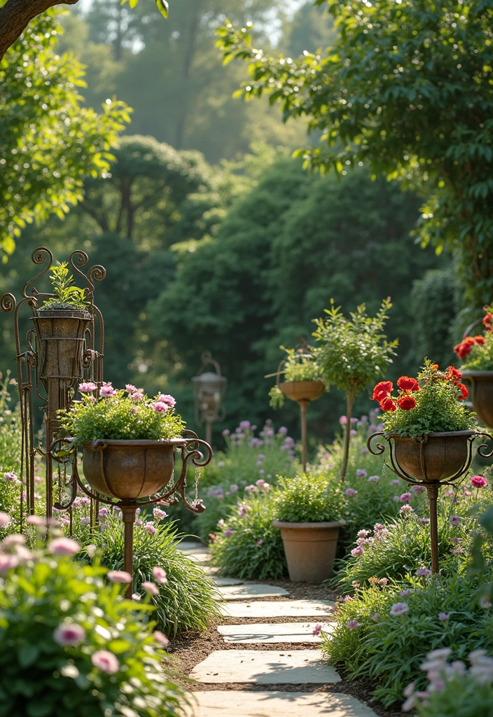 30+ Home Decor Inspirations With Metal Accents - 16. Metal Garden Decor