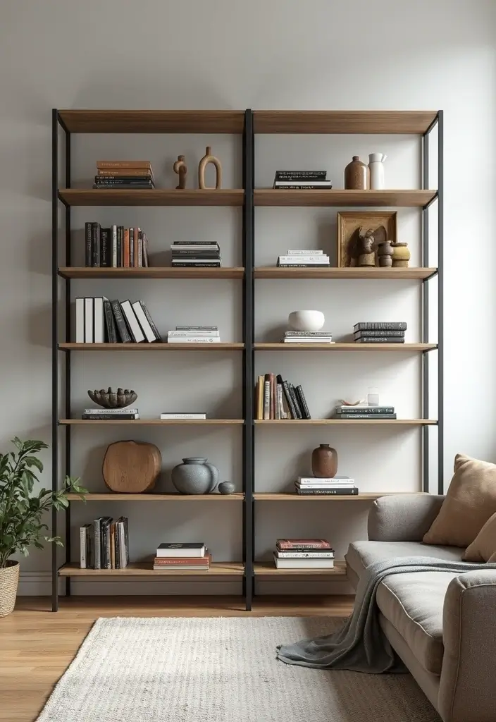 30+ Home Decor Inspirations With Metal Accents - 2. Metal Shelving Units