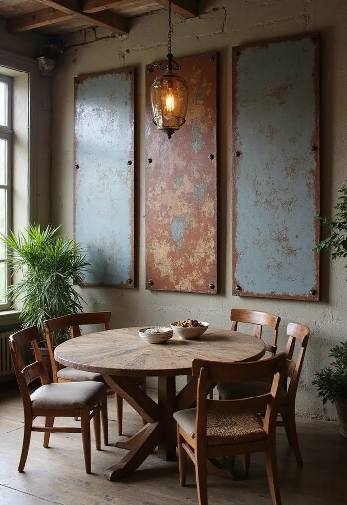 30 Home Decor Metal Panel Inspirations Youll Love 1. Rustic Charm with Weathered Metal Panels 20251013 164308