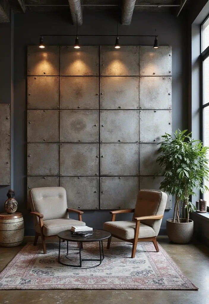 30 Home Decor Metal Panel Inspirations Youll Love 3. Industrial Elegance with Raw Metal Panels 20251013 164315
