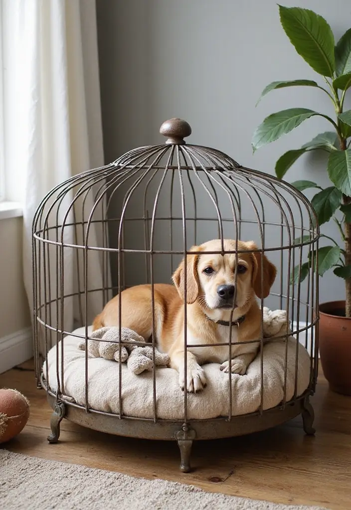 30 Metal Bird Cage Decor Ideas For Vintage Charm - 11. Stylish Pet Bed