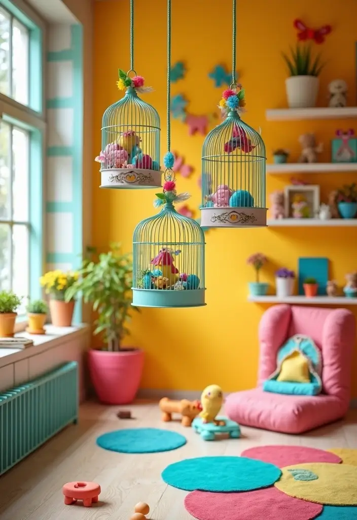 30 Metal Bird Cage Decor Ideas For Vintage Charm - 13. Whimsical Playroom Decor