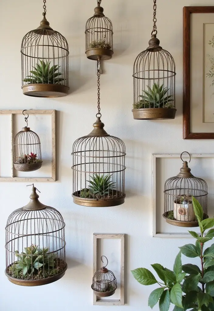 30 Metal Bird Cage Decor Ideas For Vintage Charm - 2. Wall Art Display
