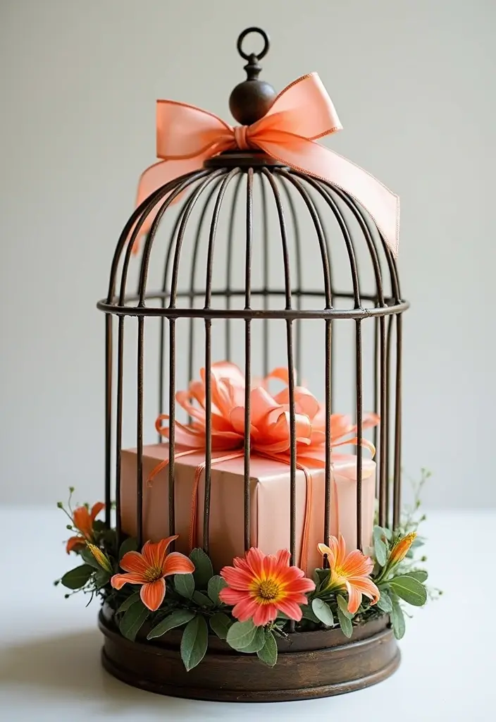 30 Metal Bird Cage Decor Ideas For Vintage Charm - 25. Unique Gift Wrapping Idea