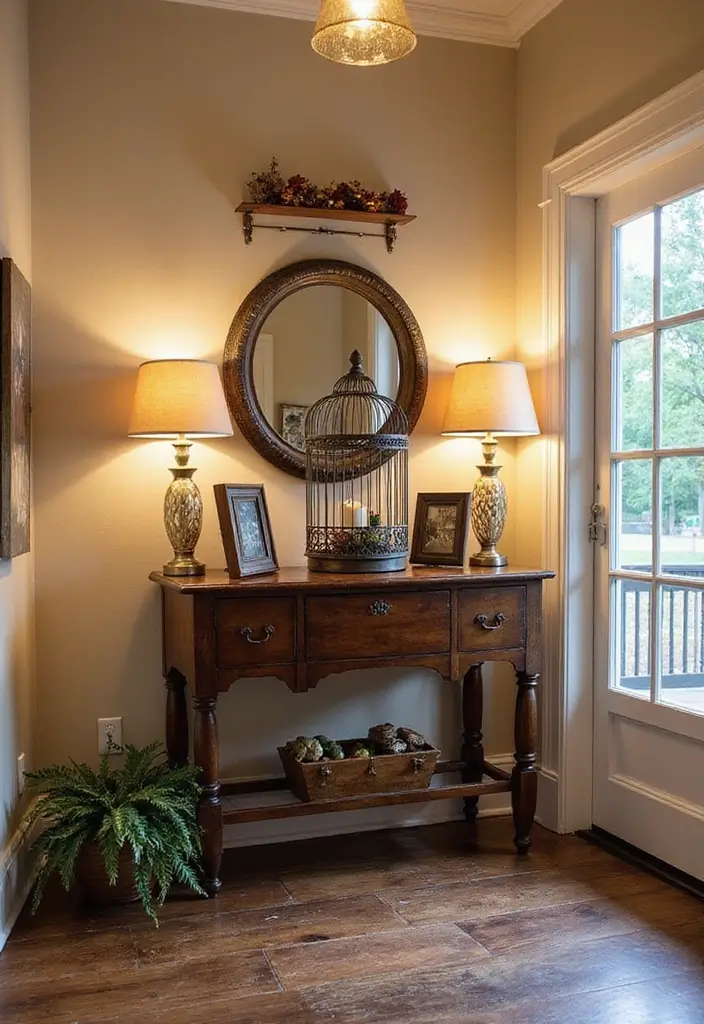 30 Metal Bird Cage Decor Ideas For Vintage Charm - 4. Vintage Charm in the Entryway