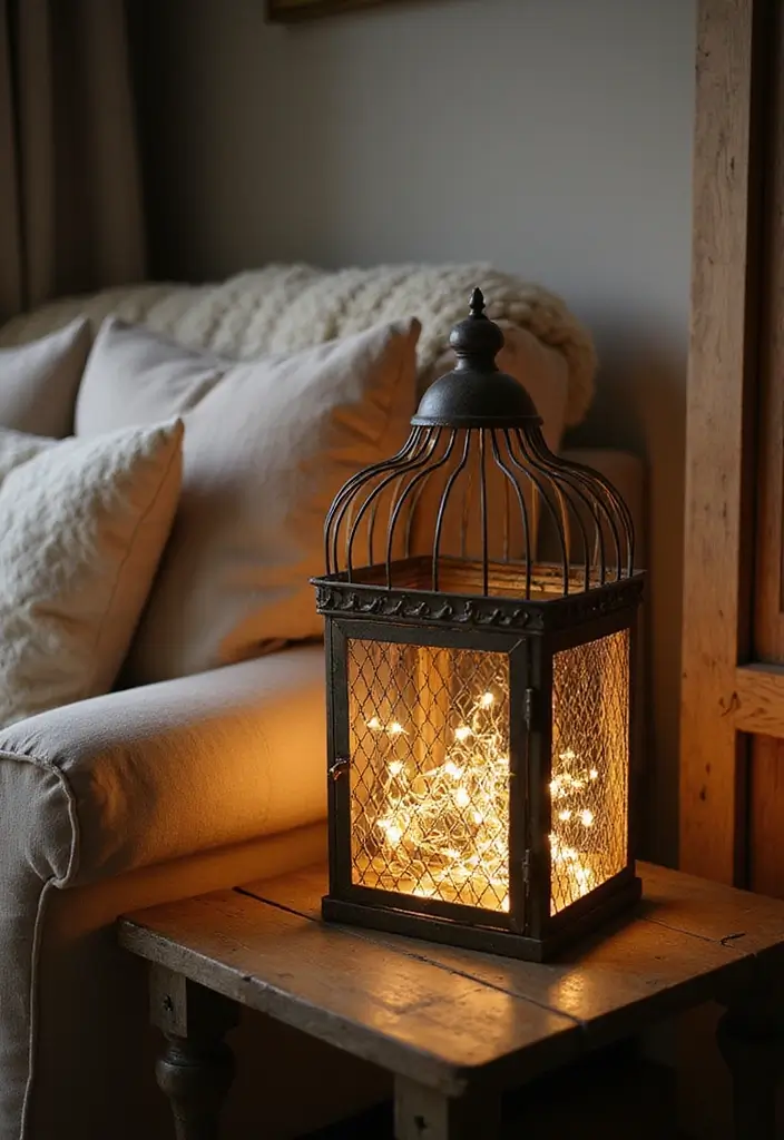 30 Metal Bird Cage Decor Ideas For Vintage Charm - 6. Cozy Living Room Accent