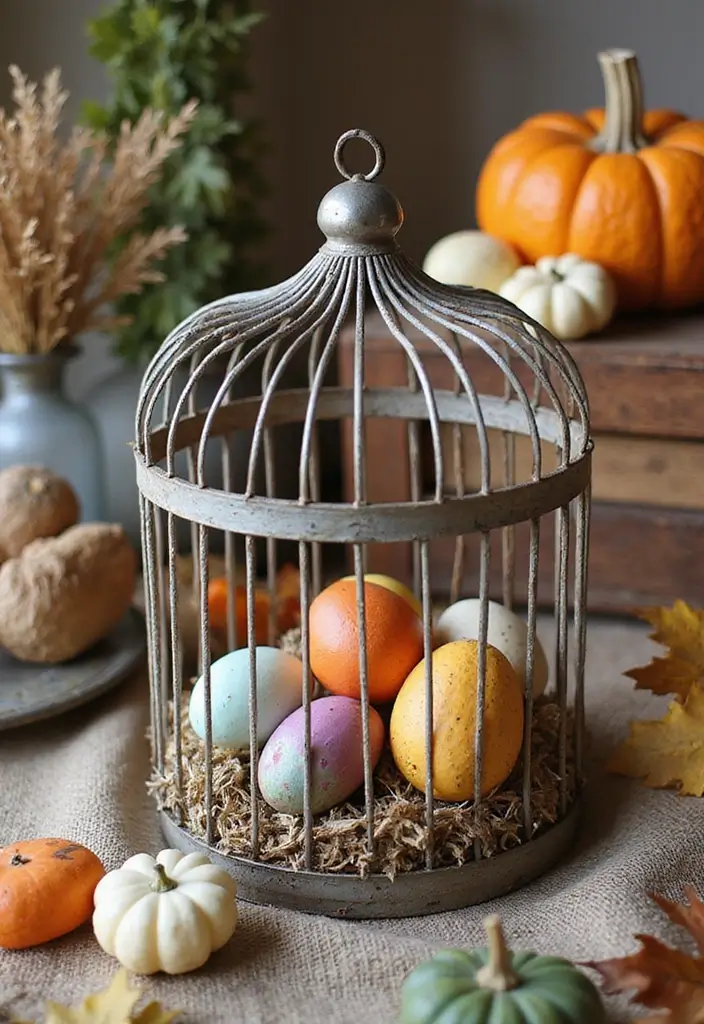 30 Metal Bird Cage Decor Ideas For Vintage Charm - 9. Seasonal Decor Showpiece