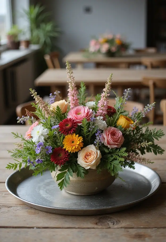 30 Metal Tray Decor Ideas For Tables And Counters 1. Farmhouse Floral Arrangement