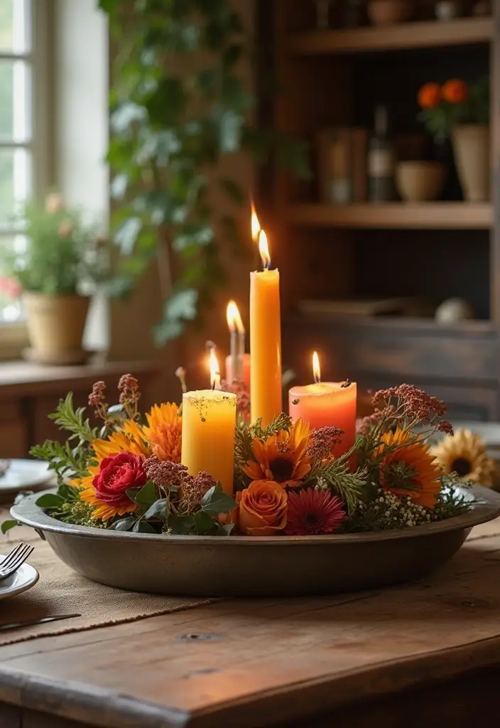 30 Metal Tray Decor Ideas For Tables And Counters 13. Rustic Farmhouse Centerpiece