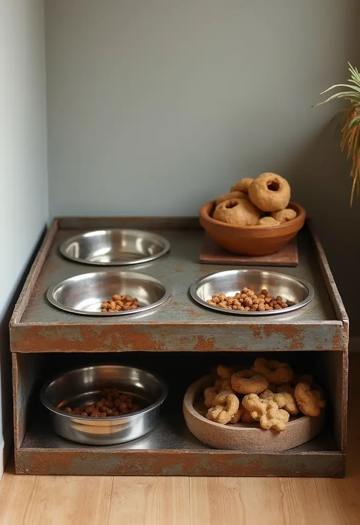 30 Metal Tray Decor Ideas For Tables And Counters 24. Rustic Pet Food Station