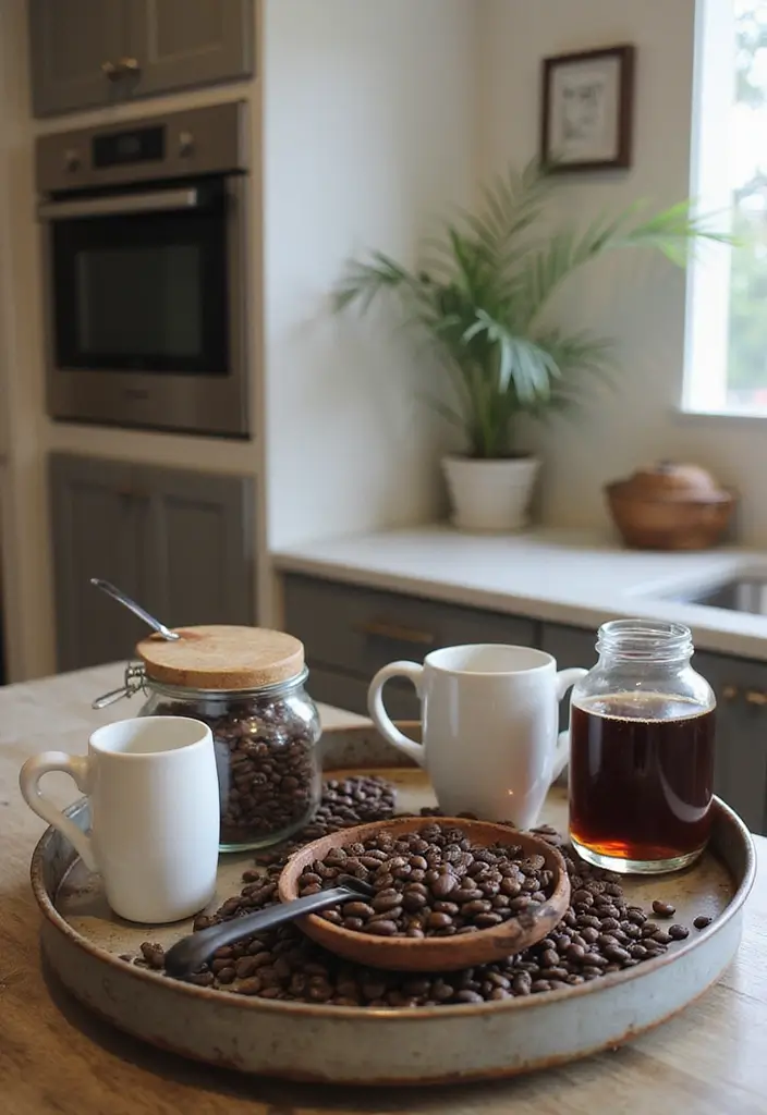 30 Metal Tray Decor Ideas For Tables And Counters 5. Coffee Bar Setup