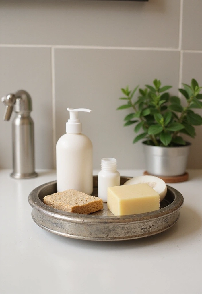 30 Metal Tray Decor Ideas For Tables And Counters 9. Bathroom Essentials Tray