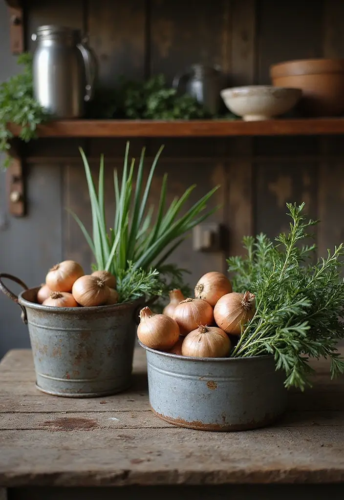 30+ Metal Wall Basket Decor Ideas That Add Texture - 13. Rustic Kitchen Decor