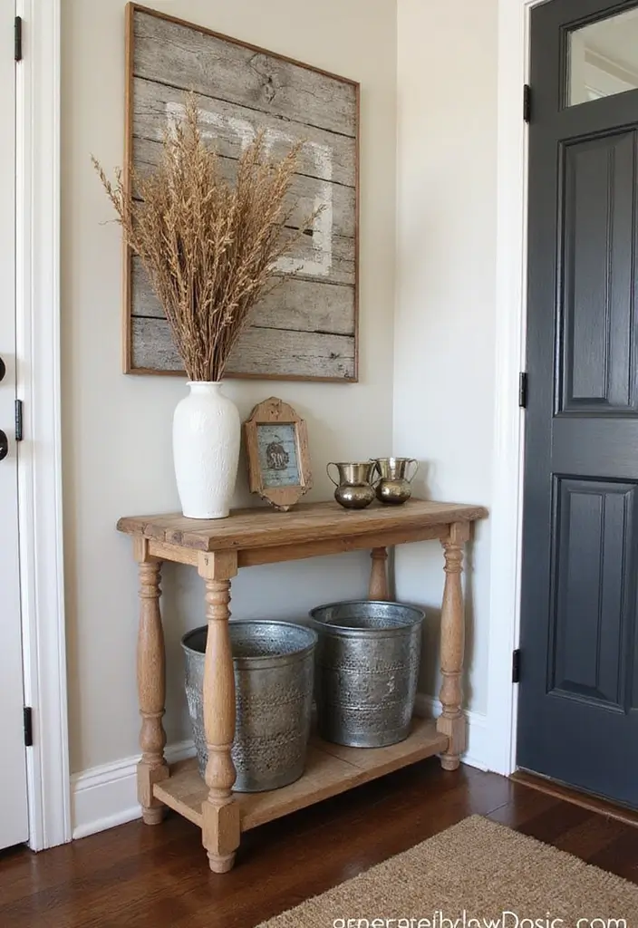 30+ Metal Wall Basket Decor Ideas That Add Texture - 18. Rustic Farmhouse Entryway Display