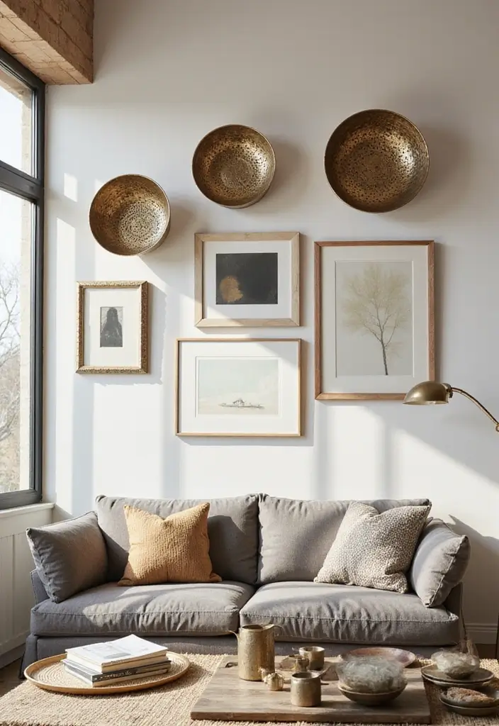 30+ Metal Wall Basket Decor Ideas That Add Texture - 19. A Touch of Glam with Metallic Finishes
