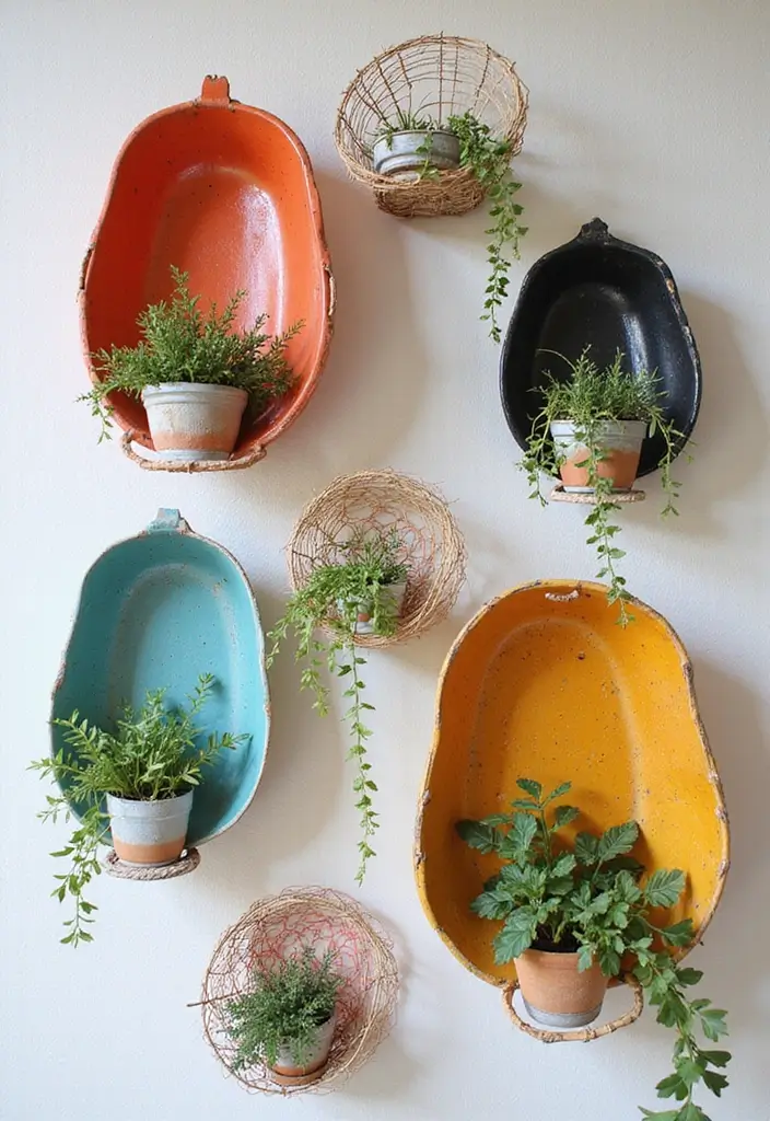 30+ Metal Wall Basket Decor Ideas That Add Texture - 2. Bold Shapes for a Modern Twist