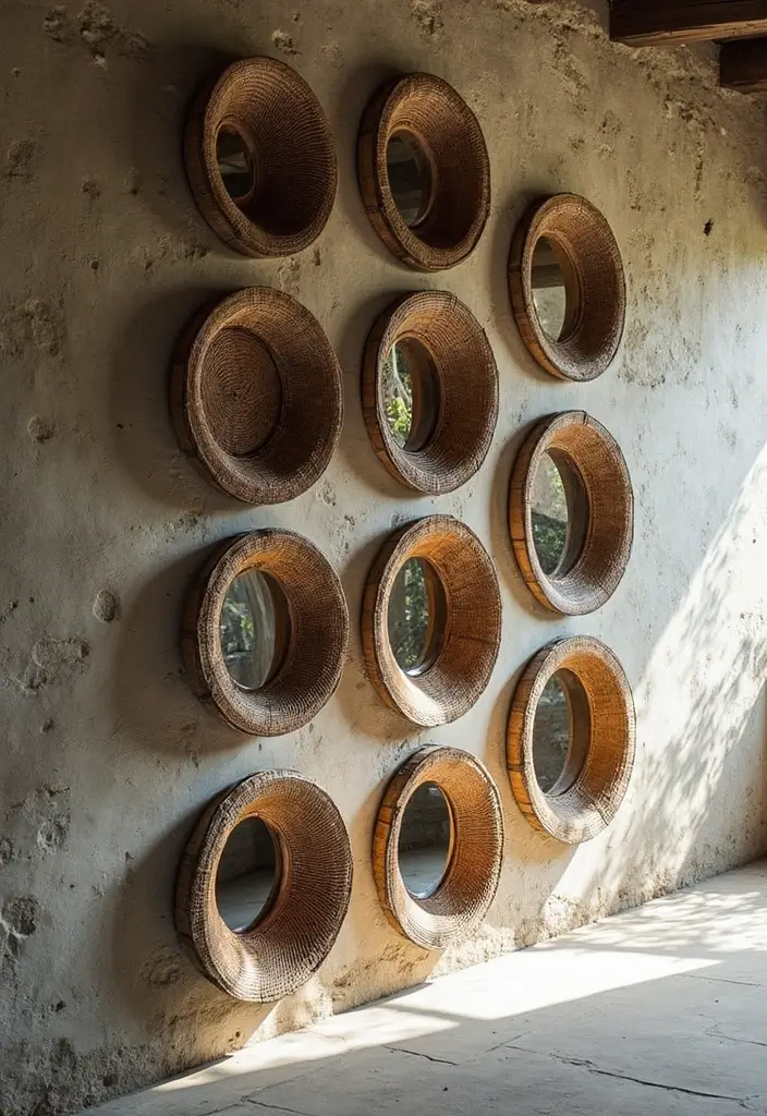 30+ Metal Wall Basket Decor Ideas That Add Texture - 26. Pairing with Mirrors for Depth