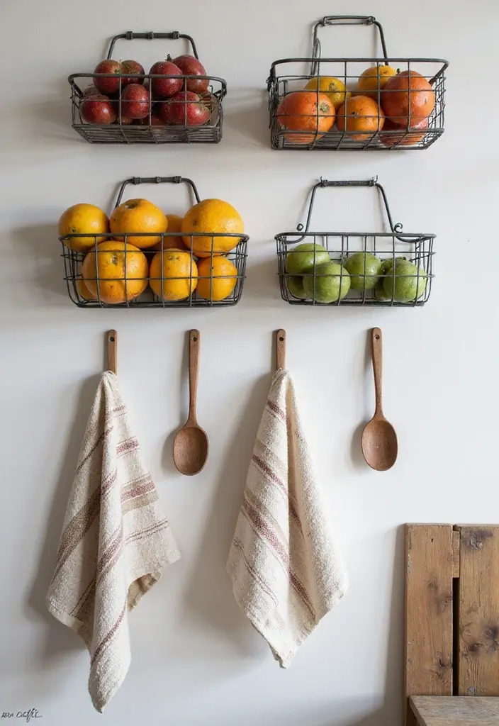 30+ Metal Wall Basket Decor Ideas That Add Texture - 3. Functional Storage with a Touch of Style