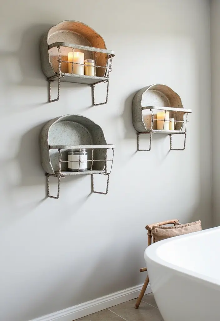 30+ Metal Wall Basket Decor Ideas That Add Texture - 30. Bathroom Accessory Display