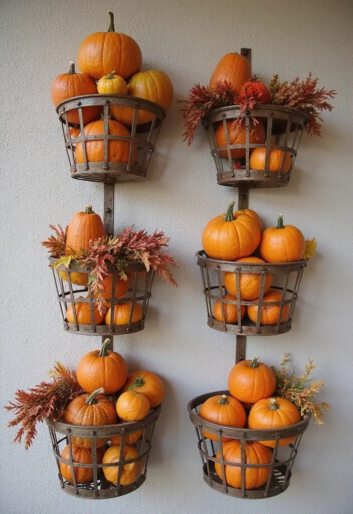 30+ Metal Wall Basket Decor Ideas That Add Texture - 5. Seasonal Decor with Metal Baskets