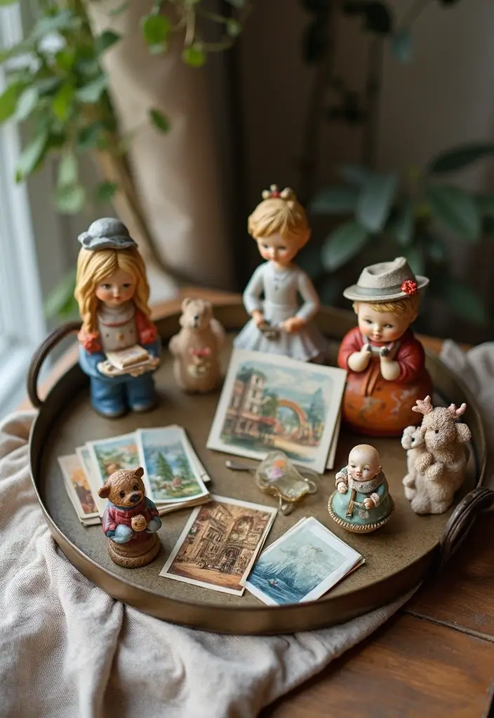 30 Round Metal Tray Decor Ideas For Centerpieces 36 30 Round Metal Tray Decor Ideas For Centerpieces - 10. Vintage Collectibles Display