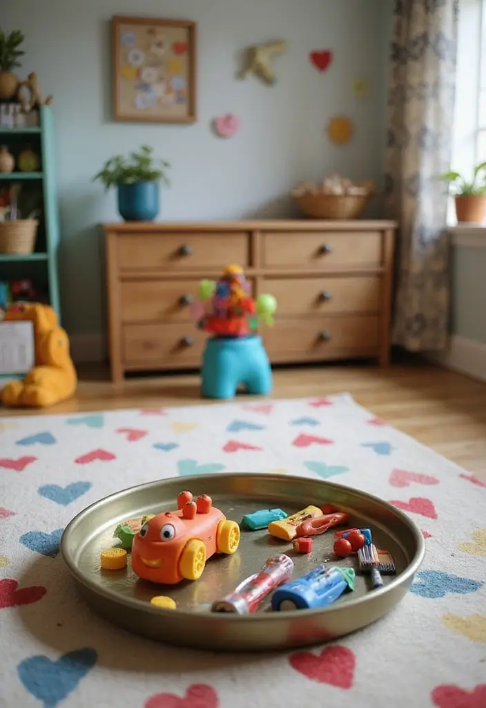30 Round Metal Tray Decor Ideas For Centerpieces 43 30 Round Metal Tray Decor Ideas For Centerpieces - 11. Children’s Toy Organizer