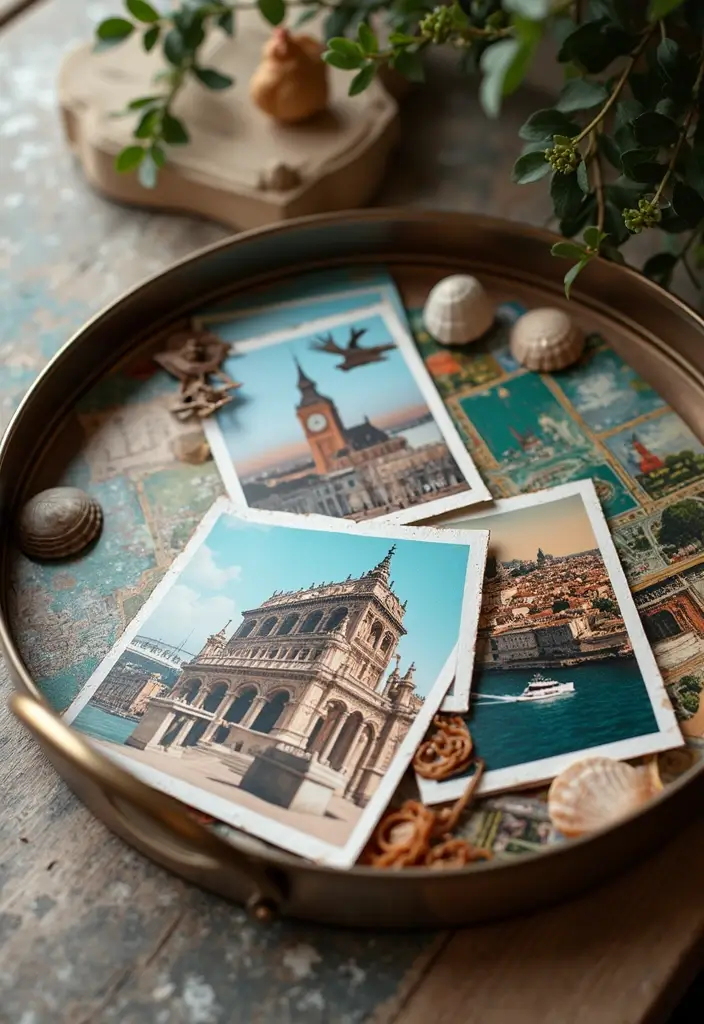 30 Round Metal Tray Decor Ideas For Centerpieces 49 30 Round Metal Tray Decor Ideas For Centerpieces - 15. Travel Memory Tray