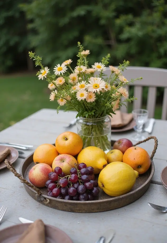 30 Round Metal Tray Decor Ideas For Centerpieces 58 30 Round Metal Tray Decor Ideas For Centerpieces - 18. Outdoor Dining Centerpiece