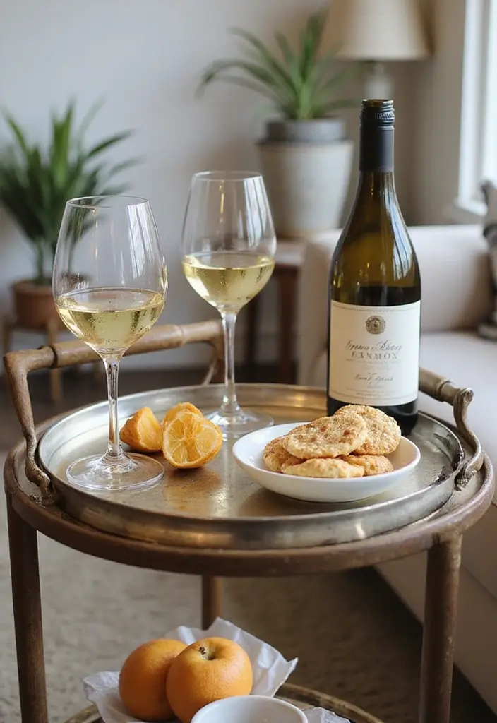 30 Round Metal Tray Decor Ideas For Centerpieces 59 30 Round Metal Tray Decor Ideas For Centerpieces - 19. Wine or Drink Station